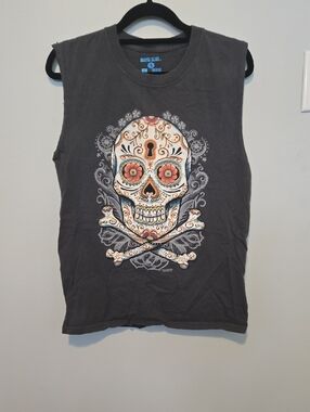 Black Sleeveless Skull Graphic Men’s Shirt